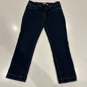 LEI Juniors Dark Wash Pull On Denim Jeans Stretch Drawstring Size L Regular